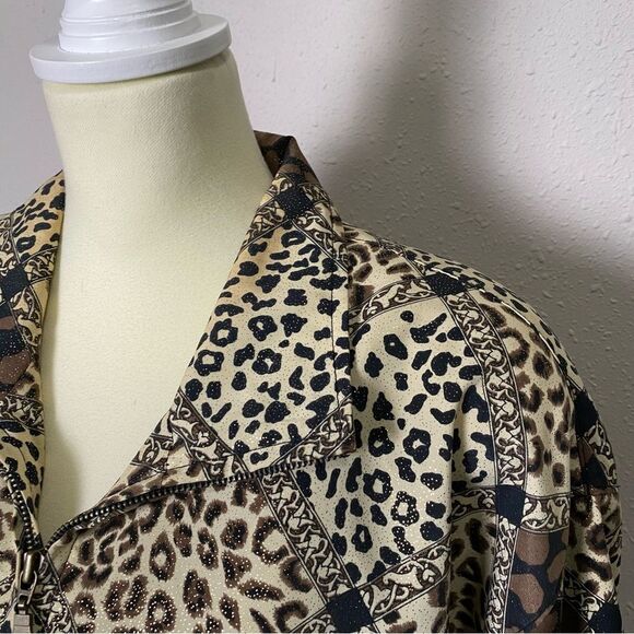Vintage 80's A.D.S Gold Sparkling Animal Print Bomber Jacket Women's Size Large - Picture 6 of 15